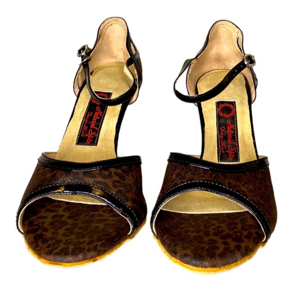 NaturalSpin Tango Diamanté Leopard Heels - Suede Dance Soles - Picture 3 of 8